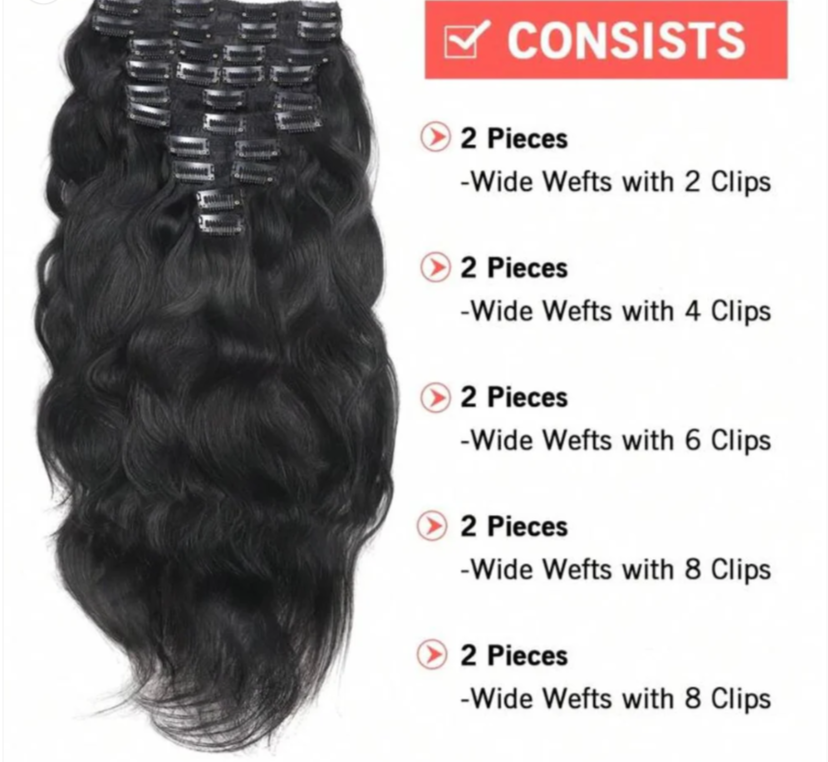 Black wave human hair clip-in