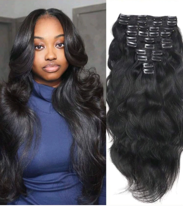Black wave human hair clip-in