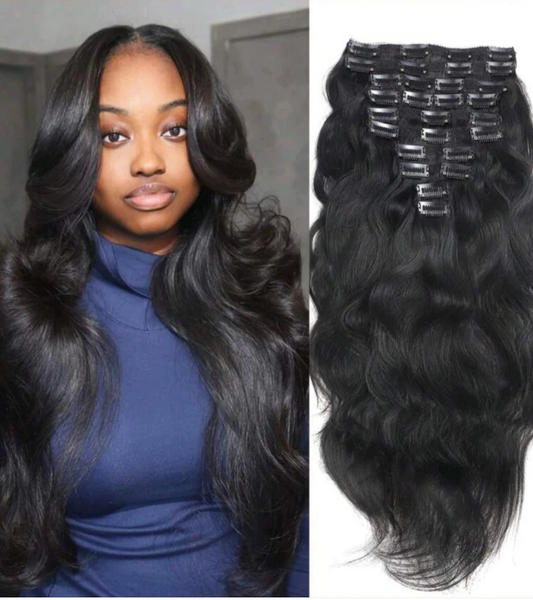 Black wave human hair clip-in