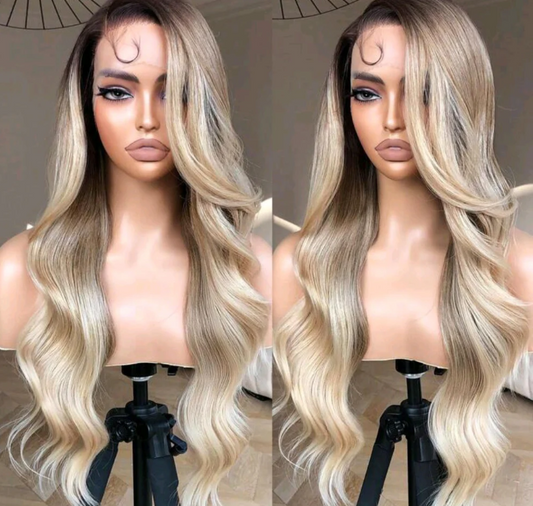 Ombre blonde body wave(human blend)high quality